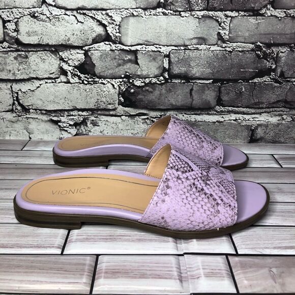 Vionic Demi Purple Leather Snake Embossed Orthopedic Sandals Women Sz 10M US/42 - Picture 1 of 16